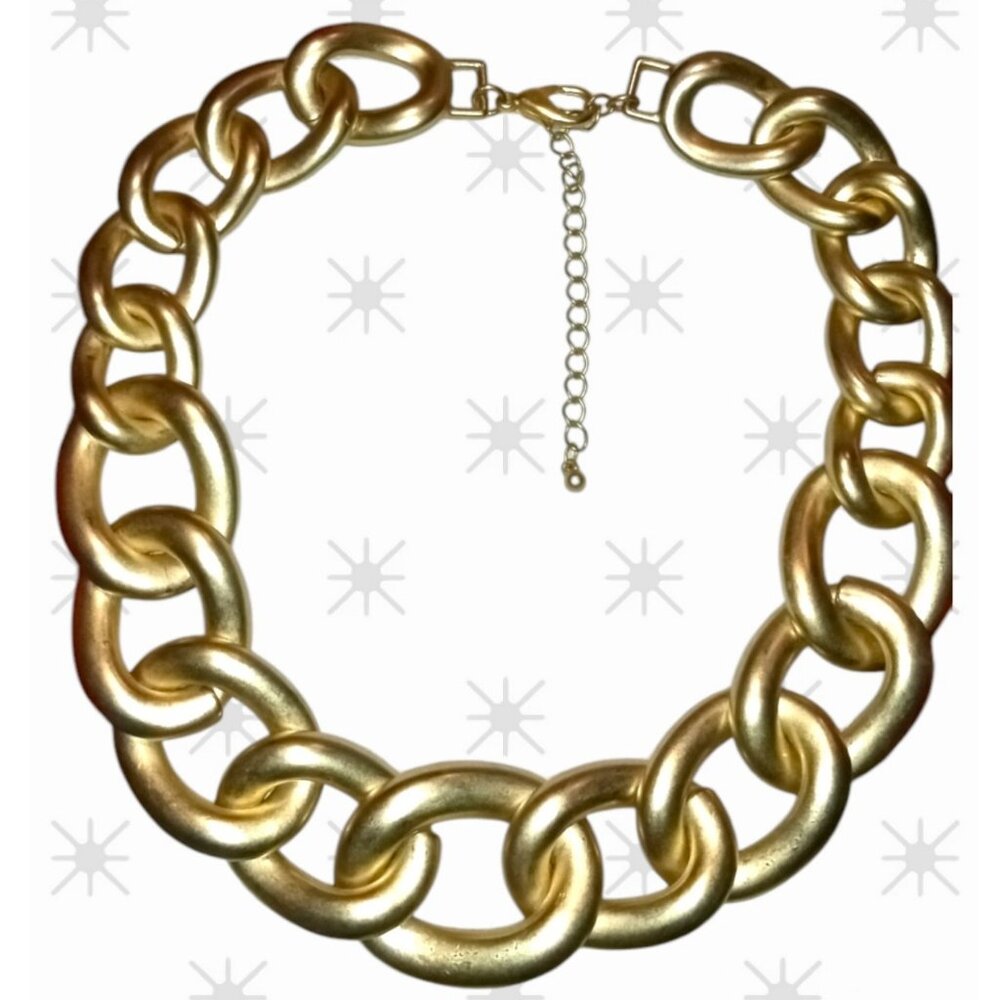 Vintage Frosted Gold Tone Curb Chain Necklace Heavy Graduated Oval Links Lobster